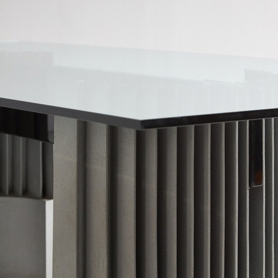 Image 1 of Vintage eettafel in gegoten aluminium en gelakt hout van Giovanni Offredi voor Saporiti, 1970