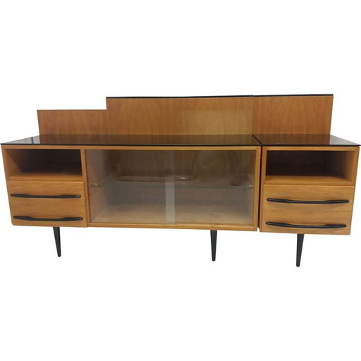 Vintage houten fineer dressoir van Mojmir Pozar, Tsjechië 1960