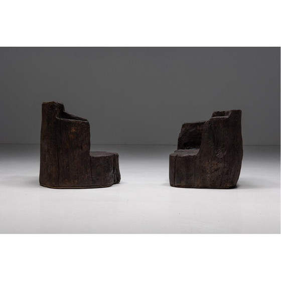 Image 1 of Brutalistische vintage Monoxylite fauteuils, Frankrijk 1980