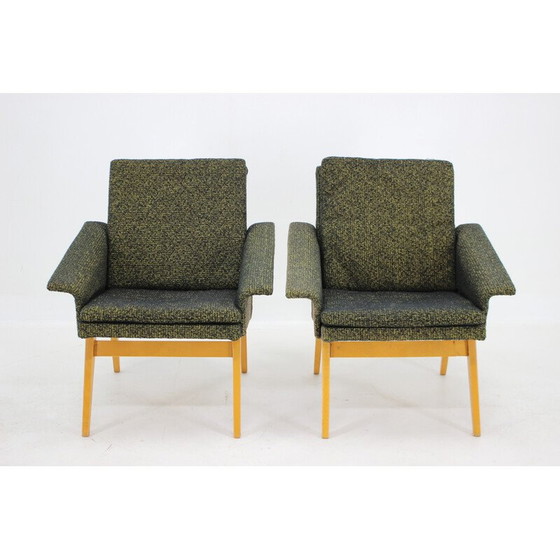 Image 1 of Paar vintage fauteuils in hout en stof, Tsjecho-Slowakije 1960