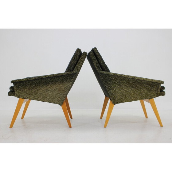 Image 1 of Paar vintage fauteuils in hout en stof, Tsjecho-Slowakije 1960