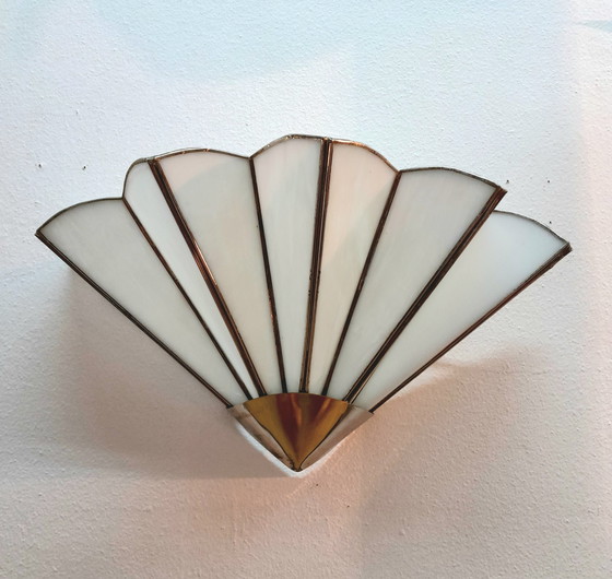 Image 1 of Pâte De Verre Art Deco Waaier Wandlamp