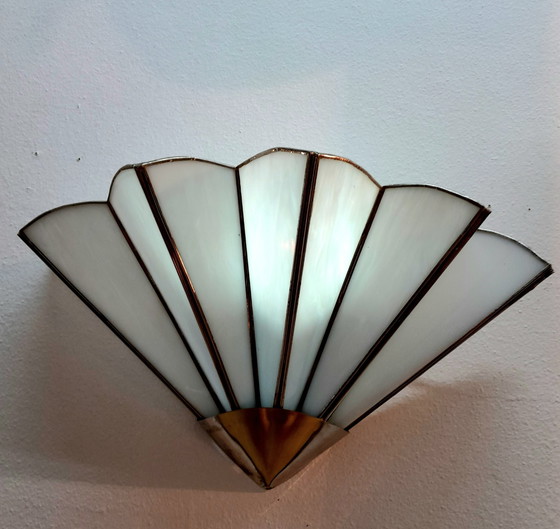 Image 1 of Pâte De Verre Art Deco Waaier Wandlamp