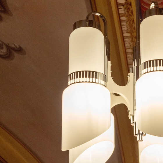 Image 1 of 1X moderne kroonluchter van Murano en staal in ruimtetijdperkstijl