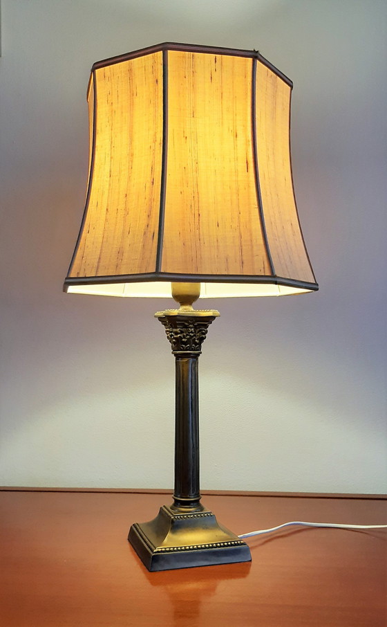Image 1 of Tafellamp Met Originele Kap, Klassiek Brons (Frantzen)