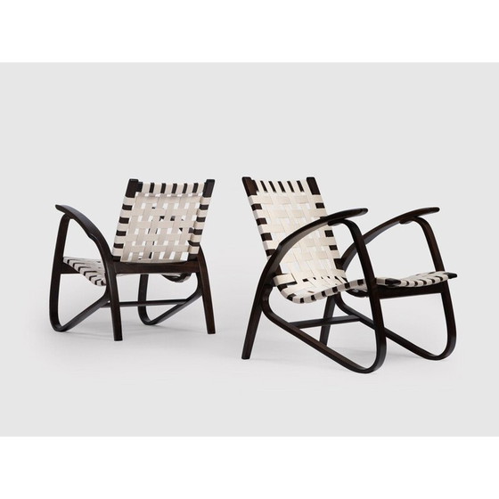 Image 1 of Paar vintage loungestoelen in beukenhout en canvas riemen door J. Vanek voor Up Zavody, Tsjecho-Slowakije 1930