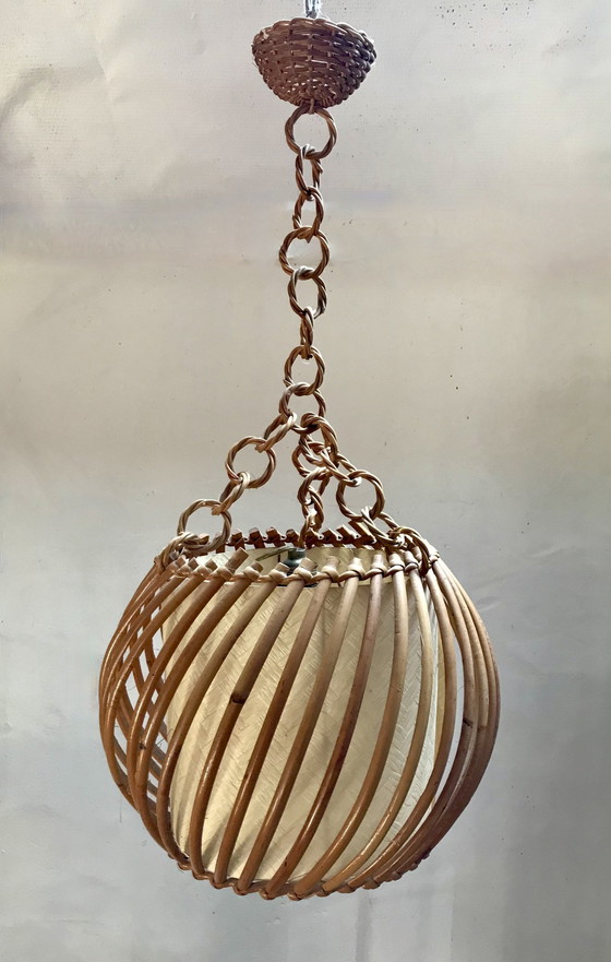 Image 1 of 50er jaren rotan hanglamp