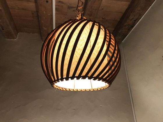 Image 1 of 50er jaren rotan hanglamp