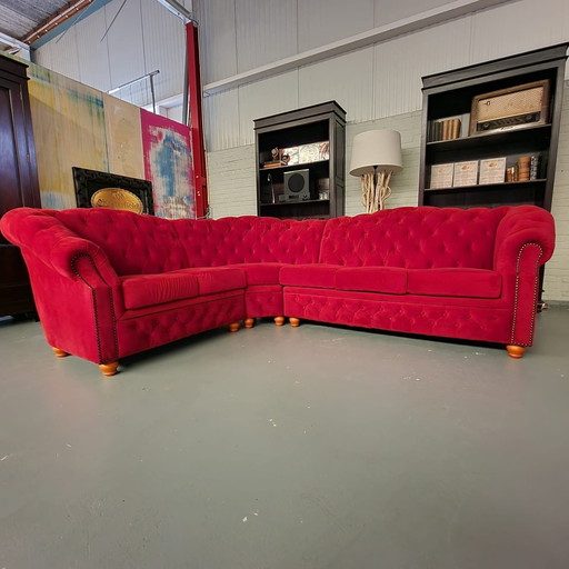 Classic Chesterfield 3×2 Hoekbank – Rood Stof