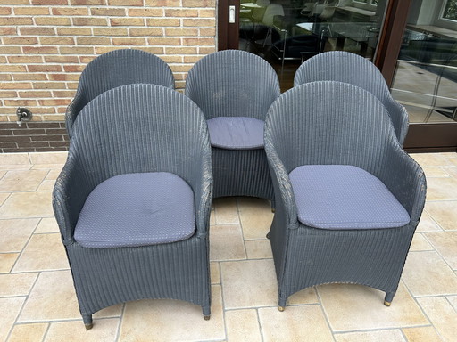 5x Lloyd Loom Rieten Fauteuils