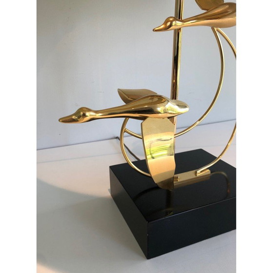 Image 1 of Franse vintage vluchtlamp met wilde gans in messing, 1970