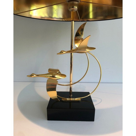 Image 1 of Franse vintage vluchtlamp met wilde gans in messing, 1970