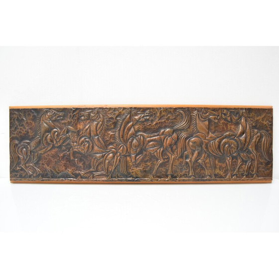 Image 1 of Mid Century wandsculptuur van hout en koper, Tsjecho-Slowakije 1968