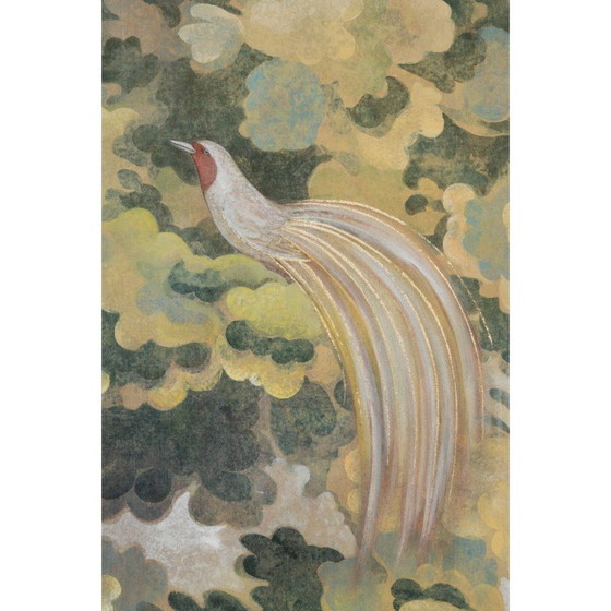 Image 1 of Vintage geschilderd canvas Vogel op bladerrijke achtergrond