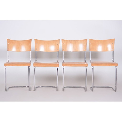 Set van 4 vintage stoelen van chroom en beukenhout van Mart Stam, 1930