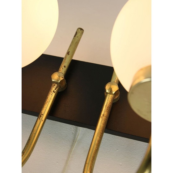 Image 1 of Paar vintage koperen en opaline wandlampen