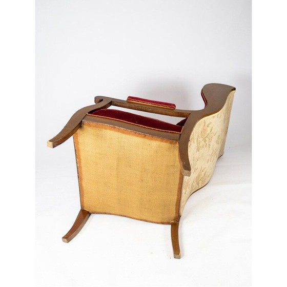 Image 1 of Vintage fauteuil bekleed met rood fluweel en mahonie van Frits Henningsen