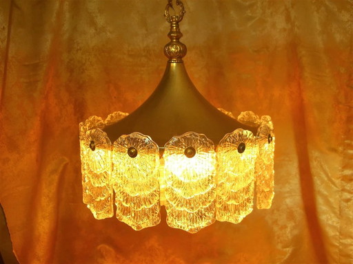 Plafond Hanglamp, Mid Century Modern, Art Deco, Messing, Kristal, Hyper Vintage, Zeer Zeldzaam