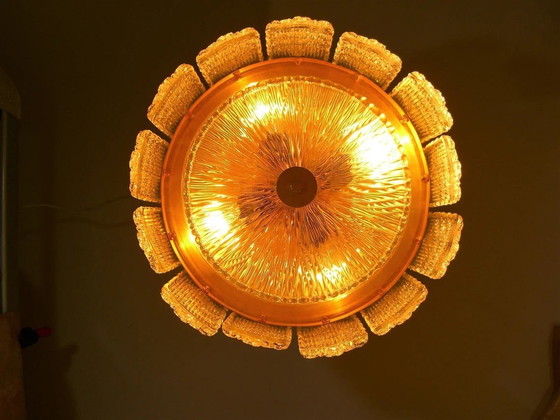 Image 1 of Plafond Hanglamp, Mid Century Modern, Art Deco, Messing, Kristal, Hyper Vintage, Zeer Zeldzaam