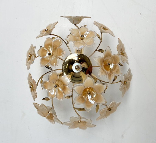 Murano Glazen Plafondlamp Met Bloemen, 1970'S