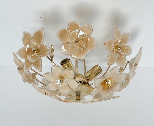 Murano Glazen Plafondlamp Met Bloemen, 1970'S