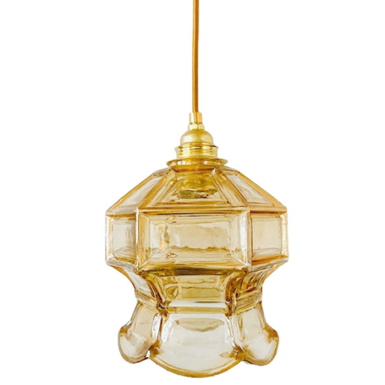 Image 1 of Vintage hanglampje amber persglas goud