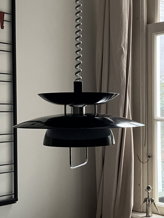 Image 1 of Retro Scandinavische Schalenlamp Zwart Wit Chroom