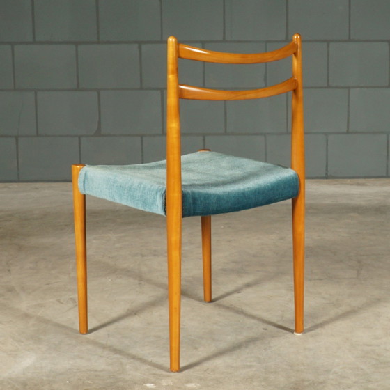 Image 1 of Set Van 6 Vintage Eetkamerstoelen – Teakhout – Velours – Jaren 70