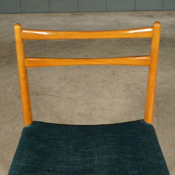 Image 1 of Set Van 6 Vintage Eetkamerstoelen – Teakhout – Velours – Jaren 70