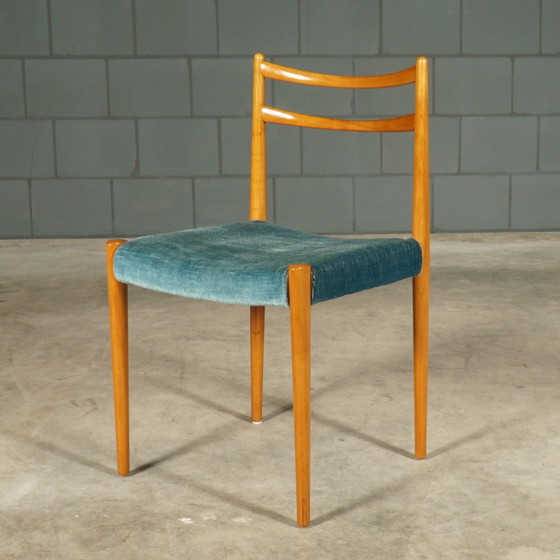 Image 1 of Set Van 6 Vintage Eetkamerstoelen – Teakhout – Velours – Jaren 70