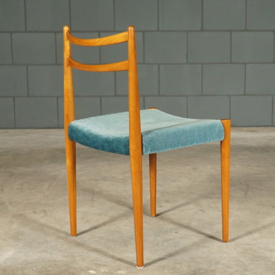 Image 1 of Set Van 6 Vintage Eetkamerstoelen – Teakhout – Velours – Jaren 70