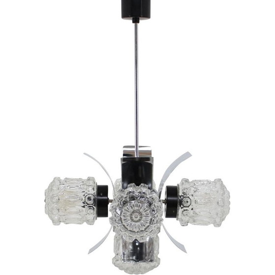 Image 1 of Vintage kroonluchter van staal en glas, Tsjecho-Slowakije