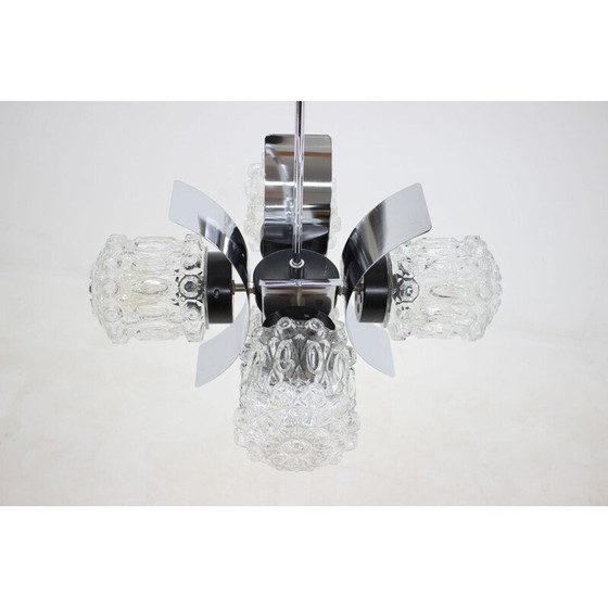 Image 1 of Vintage kroonluchter van staal en glas, Tsjecho-Slowakije