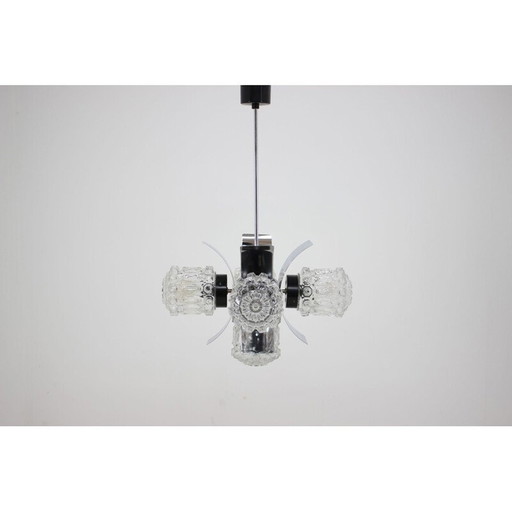 Vintage kroonluchter van staal en glas, Tsjecho-Slowakije