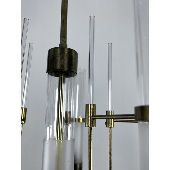 Image 1 of Vintage kroonluchter van messing en glas voor Sciolari, Italië 1960