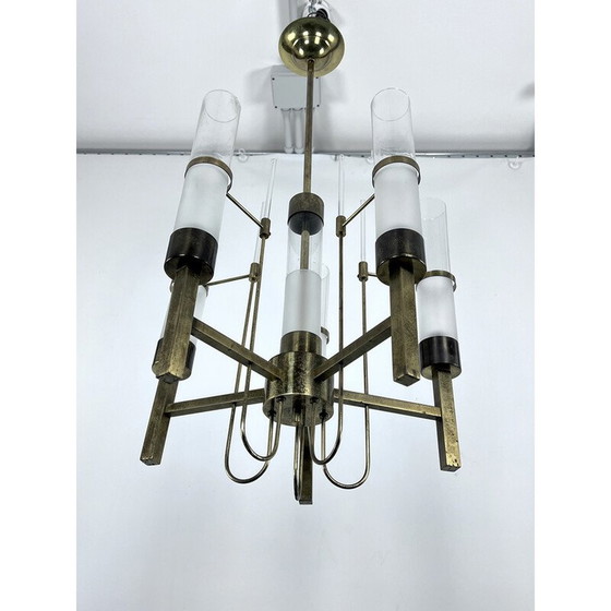 Image 1 of Vintage kroonluchter van messing en glas voor Sciolari, Italië 1960
