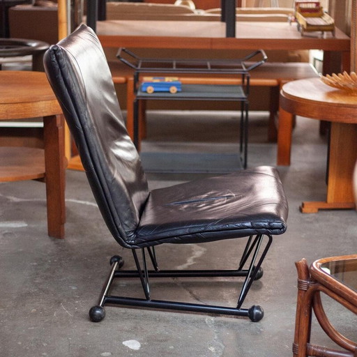 Vintage Flyer fauteuil in metaal en leer van Pierre Mazairac en Karel Boonzaaijer voor Young International, 1980