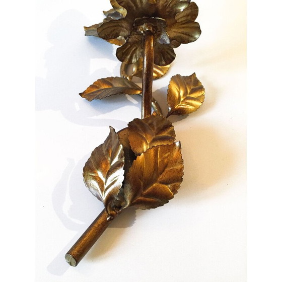 Image 1 of Paar vintage gouden wandlampen met bloemen, 1970