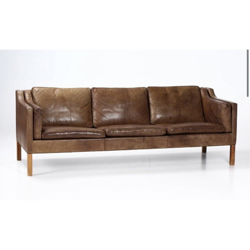 Vintage 3-zitsbank model 2213 in bruin leer van Borge Mogensen voor Fredericia, 1963