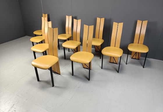 Image 1 of Set van 10 postmoderne Italiaanse eetkamerstoelen, 1980S