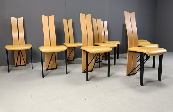 Image 1 of Set van 10 postmoderne Italiaanse eetkamerstoelen, 1980S