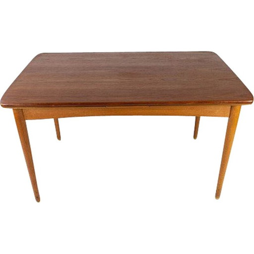 Vintage teakhouten tafel met verlengstukken en eiken poten Denemarken 1960