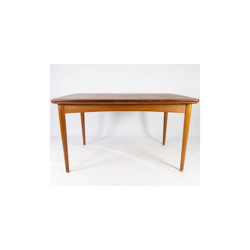 Vintage teakhouten tafel met verlengstukken en eiken poten Denemarken 1960