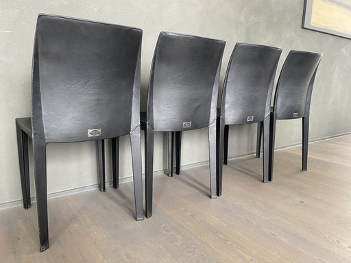 4x Zwartlederen Lola-Stoelen Van Poltrona Frau