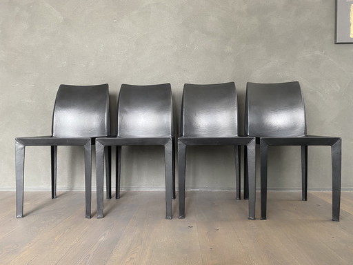 4x Zwartlederen Lola-Stoelen Van Poltrona Frau