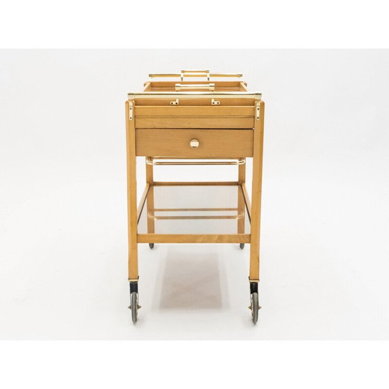 Image 1 of Vintage stalen spiegeltrolley van Jacques Adnet 1940