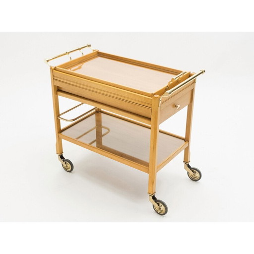 Vintage stalen spiegeltrolley van Jacques Adnet 1940