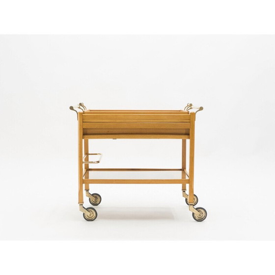 Image 1 of Vintage stalen spiegeltrolley van Jacques Adnet 1940