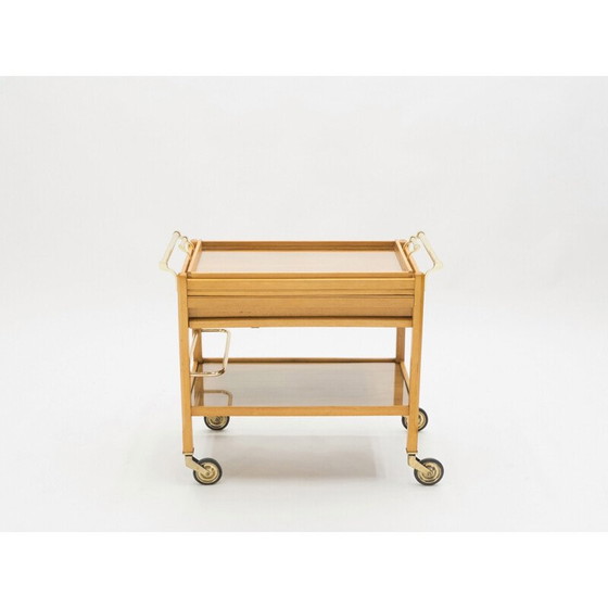 Image 1 of Vintage stalen spiegeltrolley van Jacques Adnet 1940