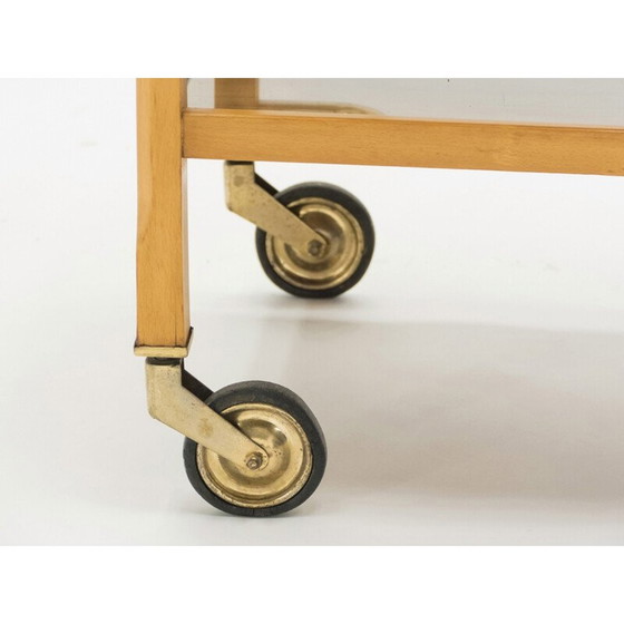 Image 1 of Vintage stalen spiegeltrolley van Jacques Adnet 1940